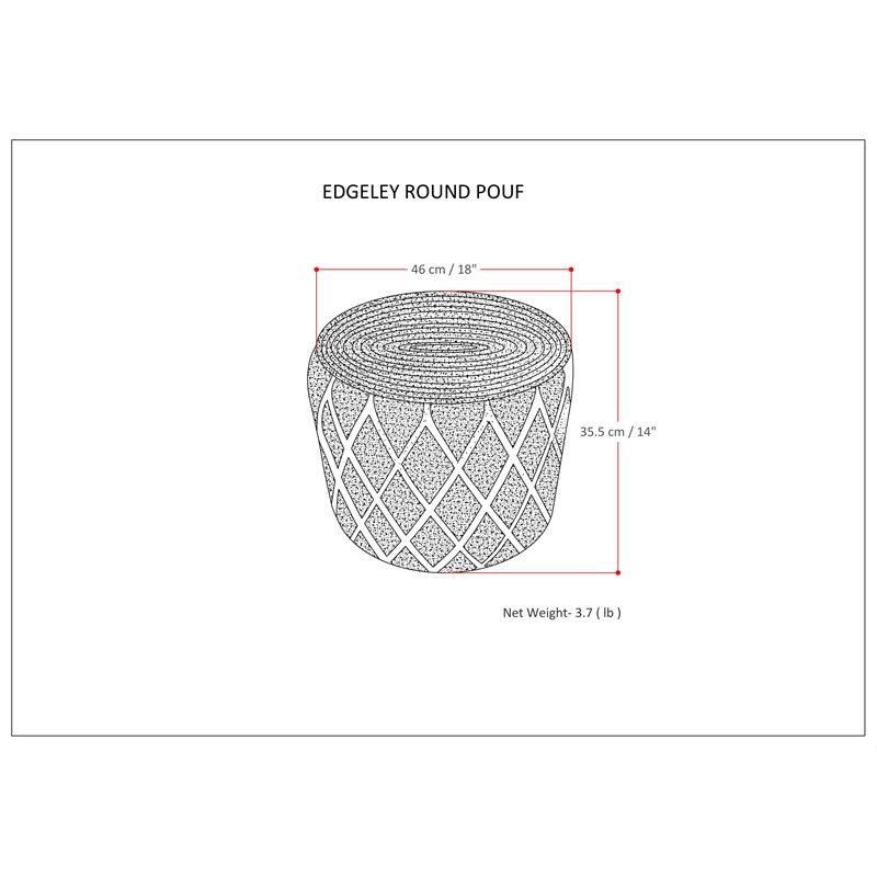 Coral and Natural Woven Braided Jute Round Pouf O5383