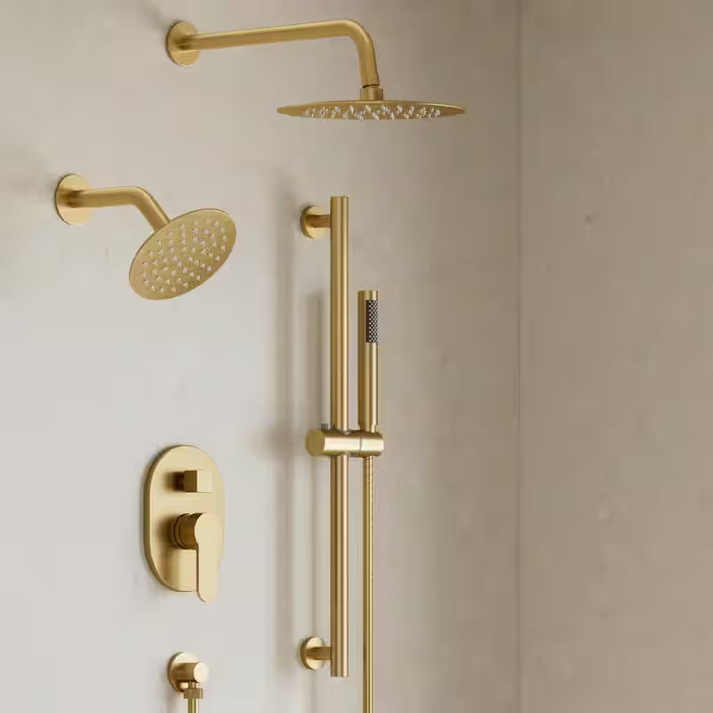 Wall Mounted Dual Shower Head and Handheld Shower Head 2.5 GPM Brushed Gold T721