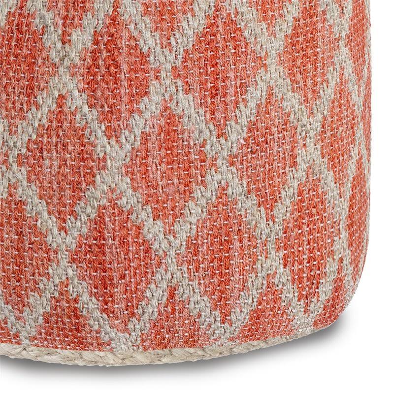 Coral and Natural Woven Braided Jute Round Pouf O5383