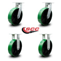 Green Polyurethane Tread on Metal Core Caster Set of 4 W651