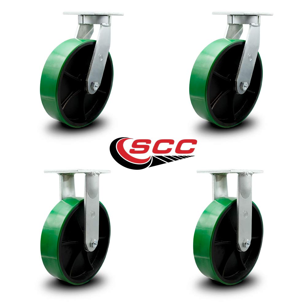 Green Polyurethane Tread on Metal Core Caster Set of 4 W651