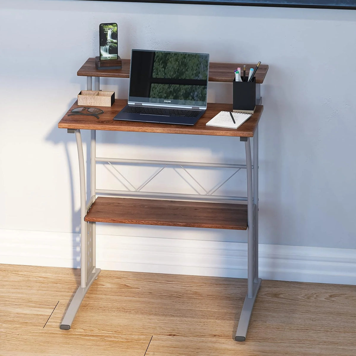28 Inches Wide Computer Desk with Monitor Platform and Storage Shelf N249