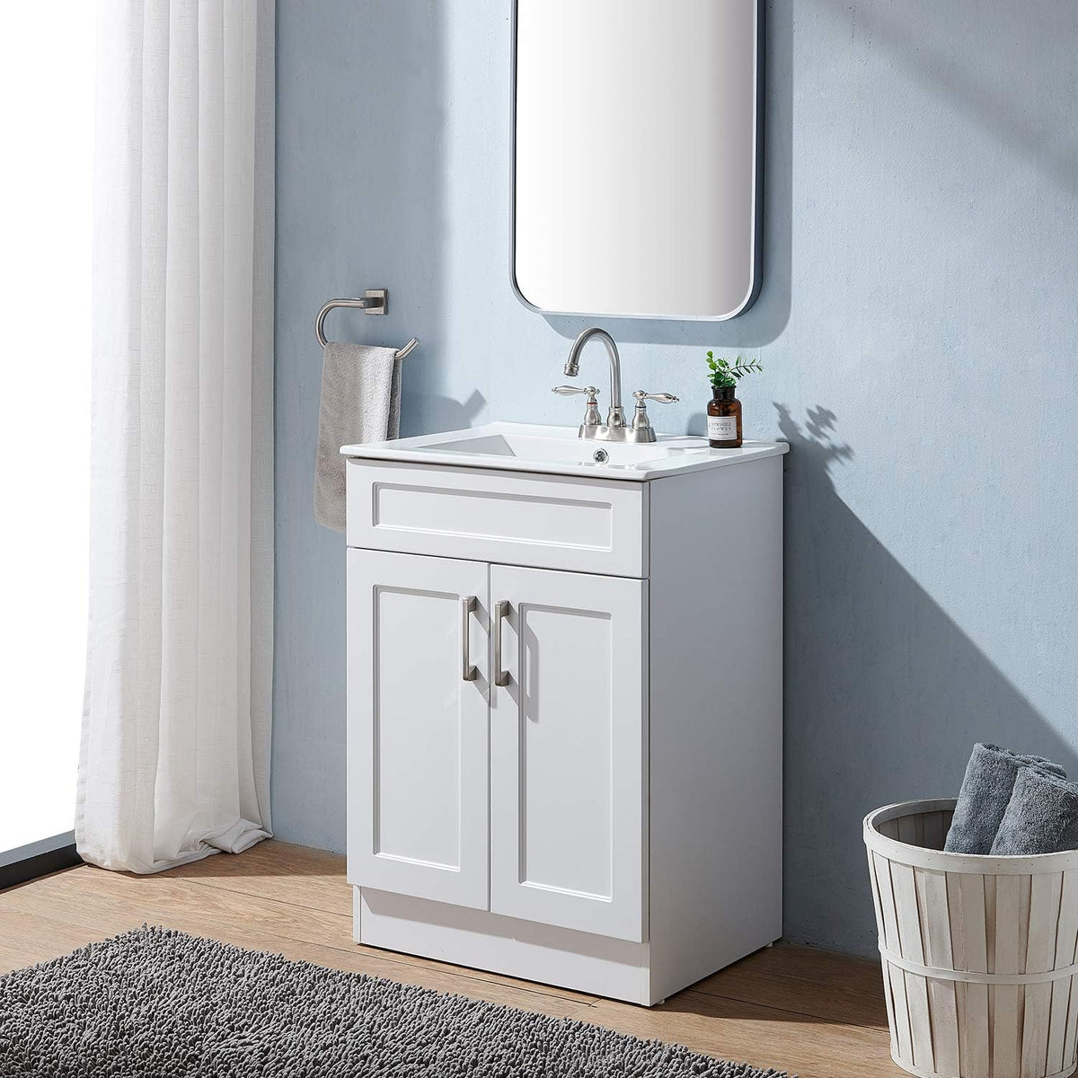 24 Matte White Bathroom Vanity with Ceramic Vessel Sink D4319
