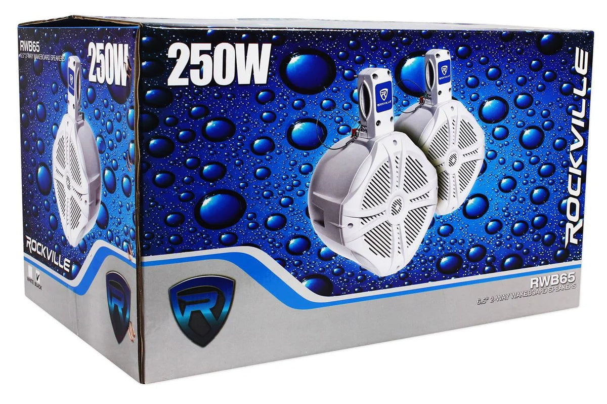 6.5" 1600w Marine Boat Speakers with Wakeboards and Amp Wire Kit Y4002