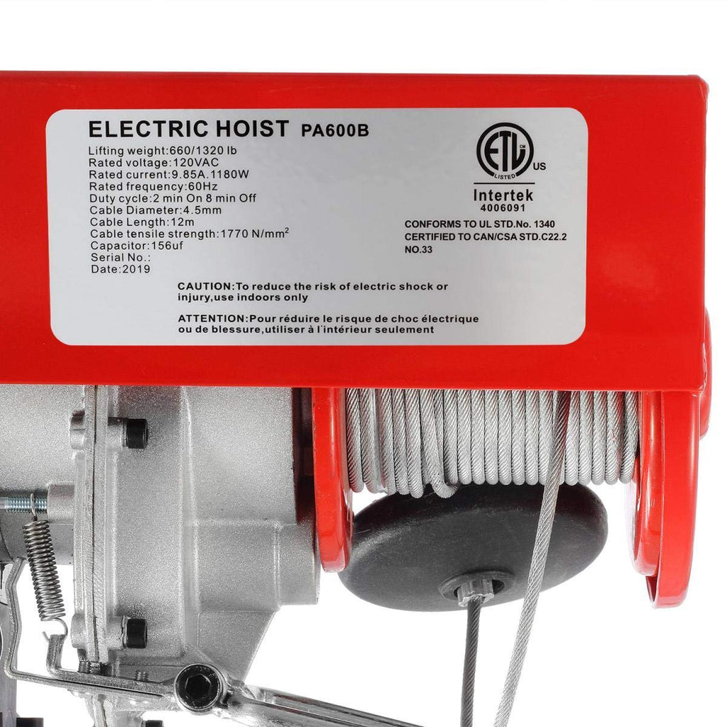 Electric Cable Hoist with Wireless Remote Control, 38ft Lift Height E9221