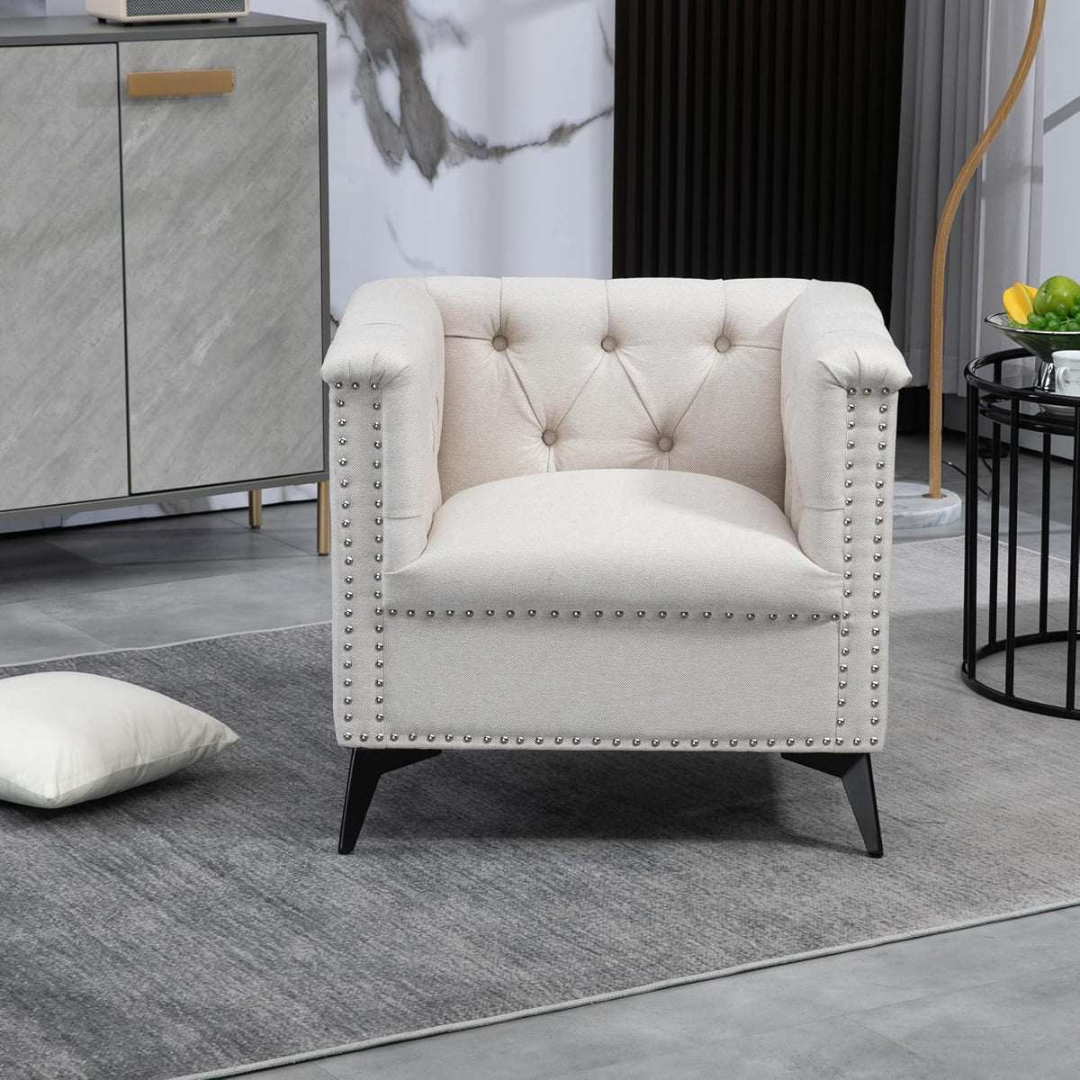 Beige Linen Fabric Accent Arm Chair Z1640
