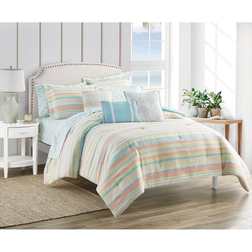 King 10-Piece Rainbow Stripe Bedding Set H7844