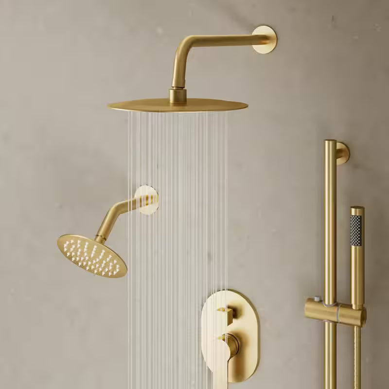 Wall Mounted Dual Shower Head and Handheld Shower Head 2.5 GPM Brushed Gold T721