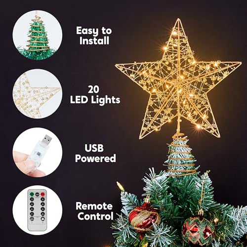 9.5inch Metal Beaded Star Tree Topper D755
