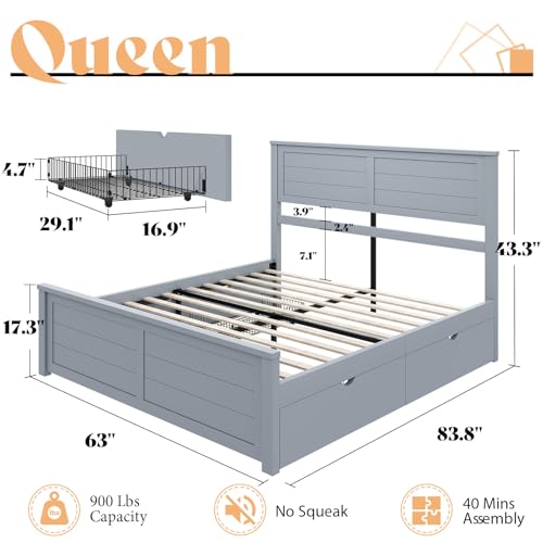 Full Size Wood Bed Frame with Headboard and 4 Storage Drawers Y172243