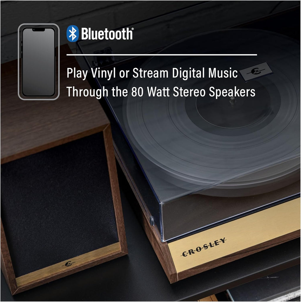 Walnut 2-Speed Belt-Drive Bluetooth Turntable with Speakers W644
