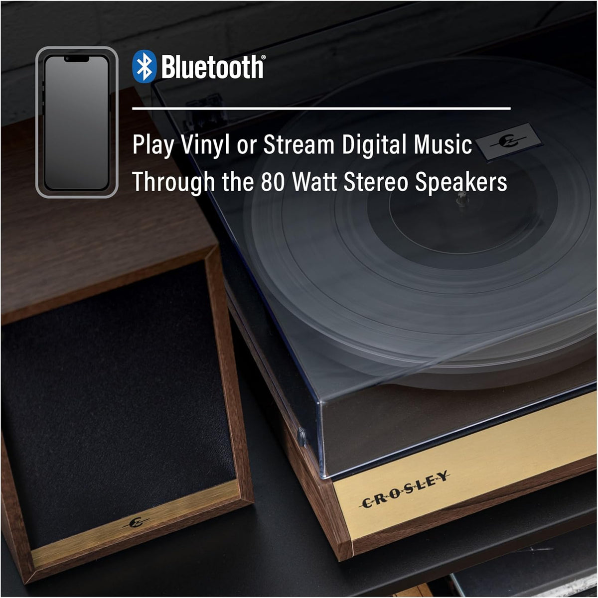 Walnut 2-Speed Belt-Drive Bluetooth Turntable with Speakers W644