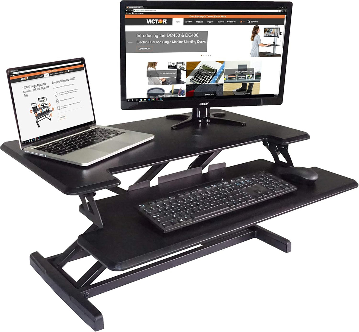 Gray Height Adjustable Standing Desk with Removable Keyboard Tray Z888573