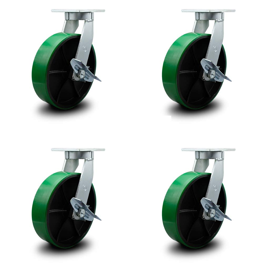 Green Polyurethane Tread on Metal Core Caster Set of 4 W651