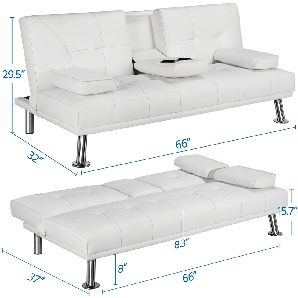 White Faux Leather Futon Sofa Bed B1326
