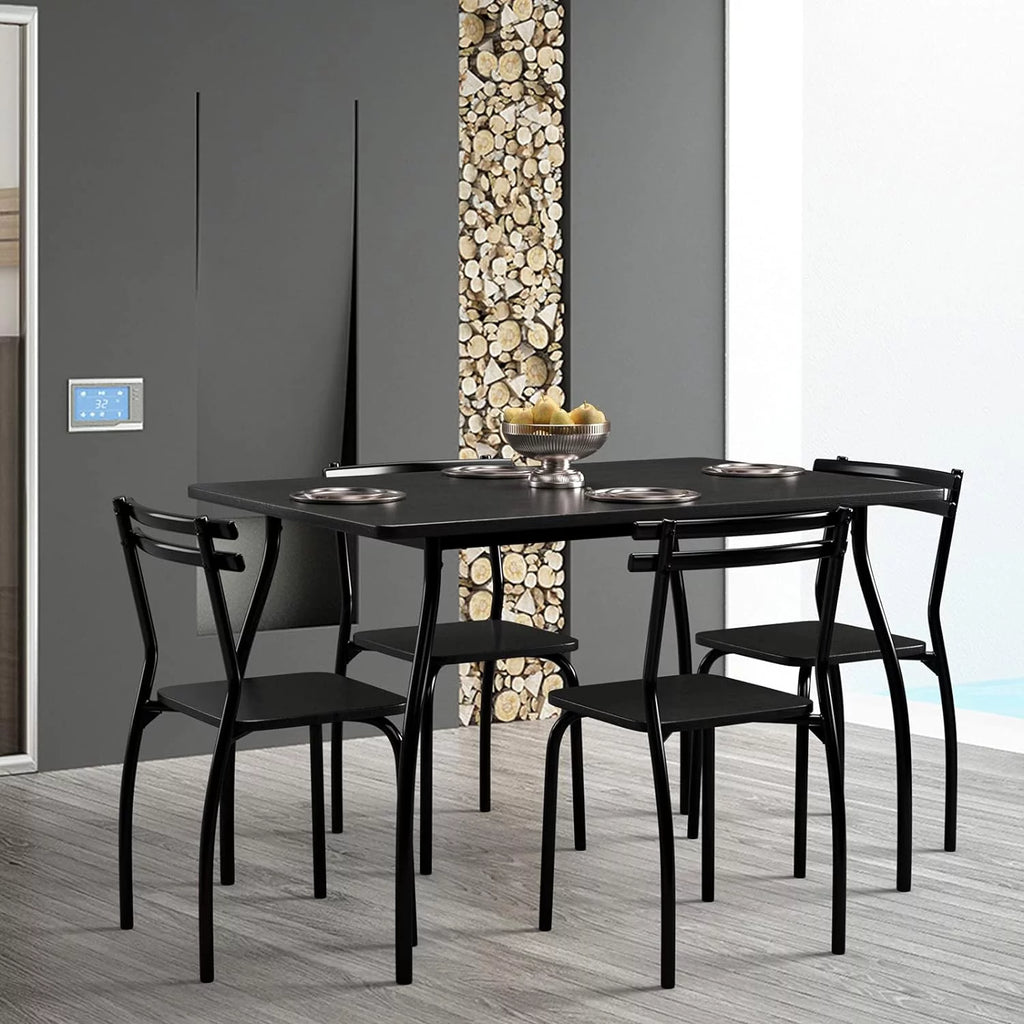 Modern Metal and Wood Rectangular Dining Table Set with 4 Chairs A5298