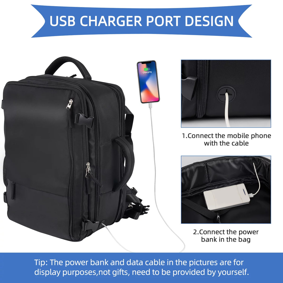Black Waterproof Travel Backpack P462069