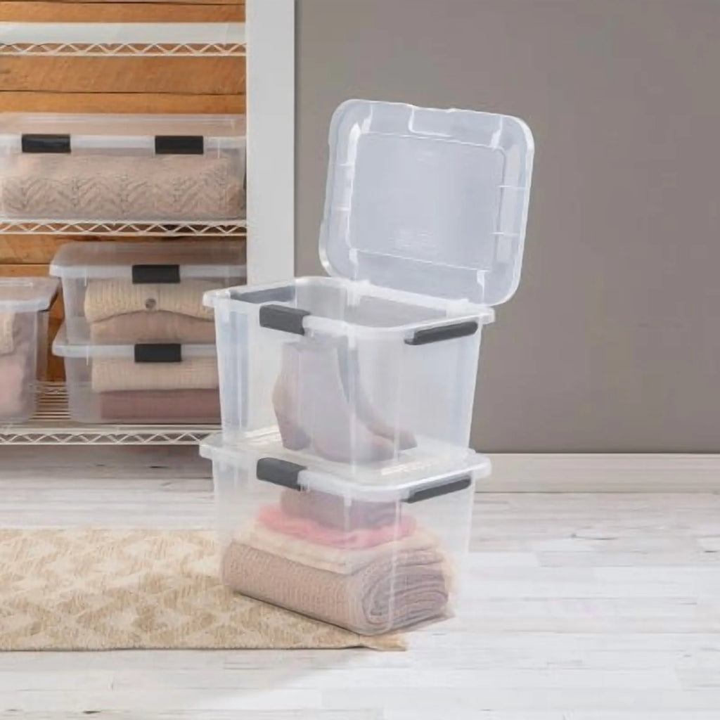 30qt Plastic Storage Tote with Hinged Lid N323