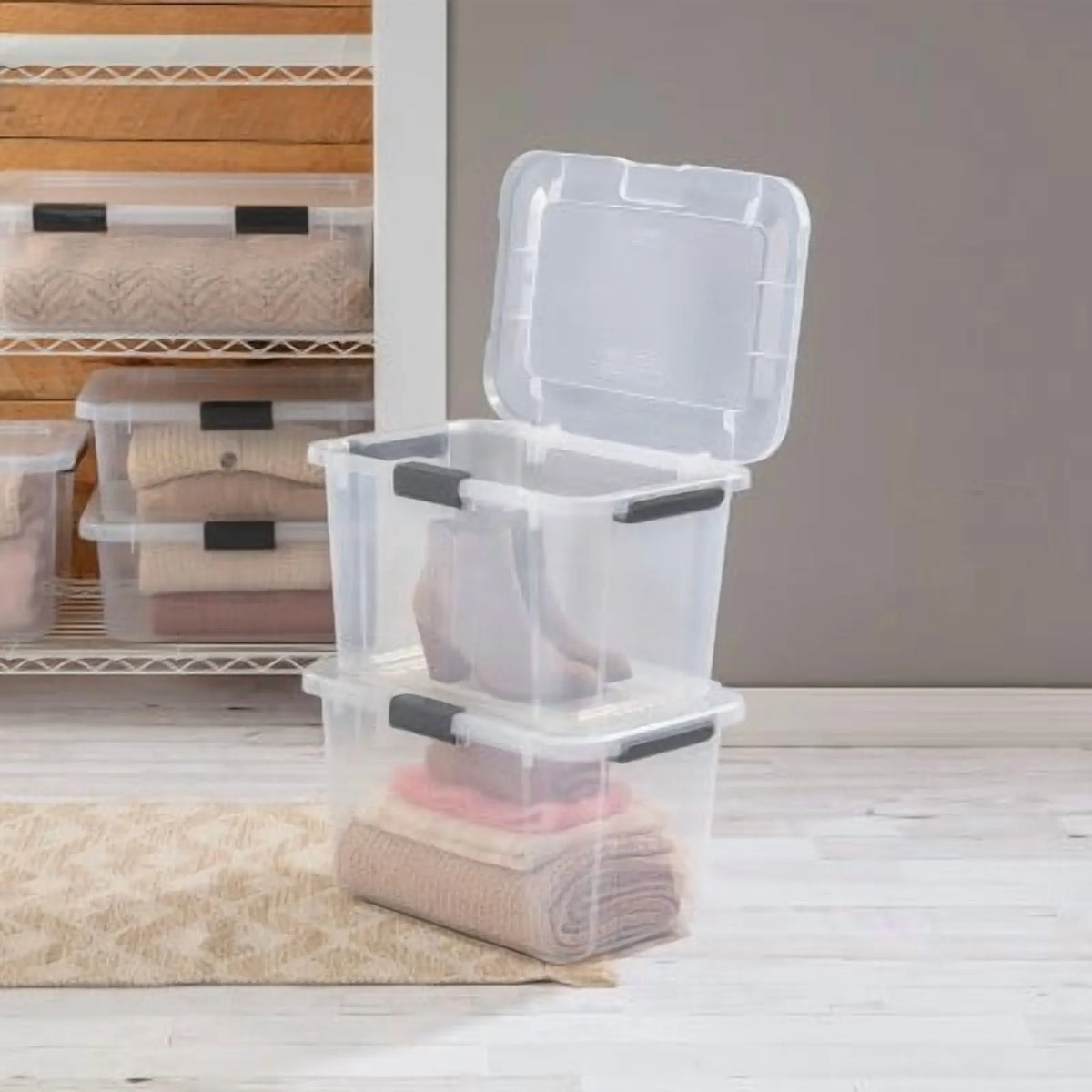 30qt Plastic Storage Tote with Hinged Lid N323