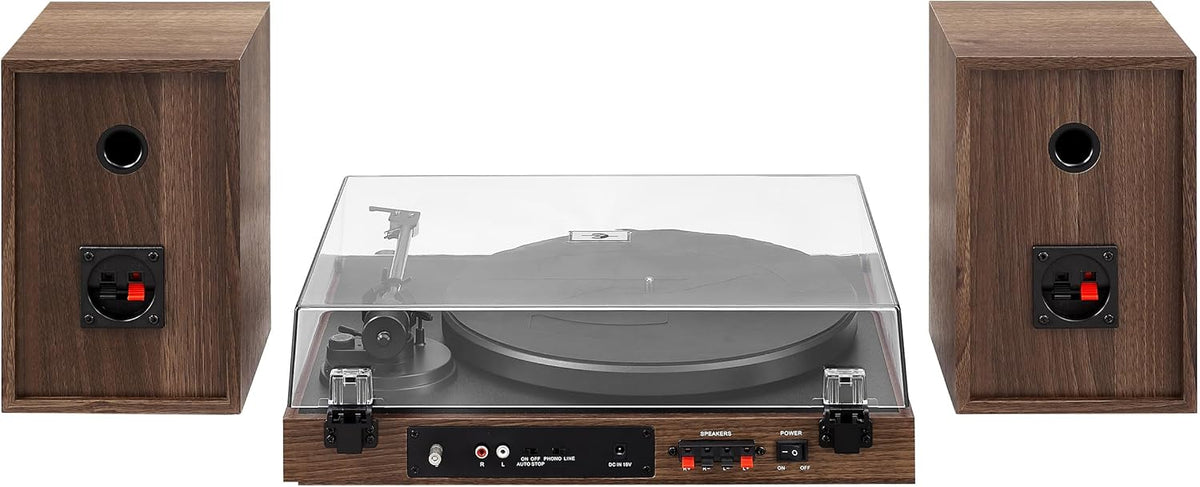Walnut 2-Speed Belt-Drive Bluetooth Turntable with Speakers W644