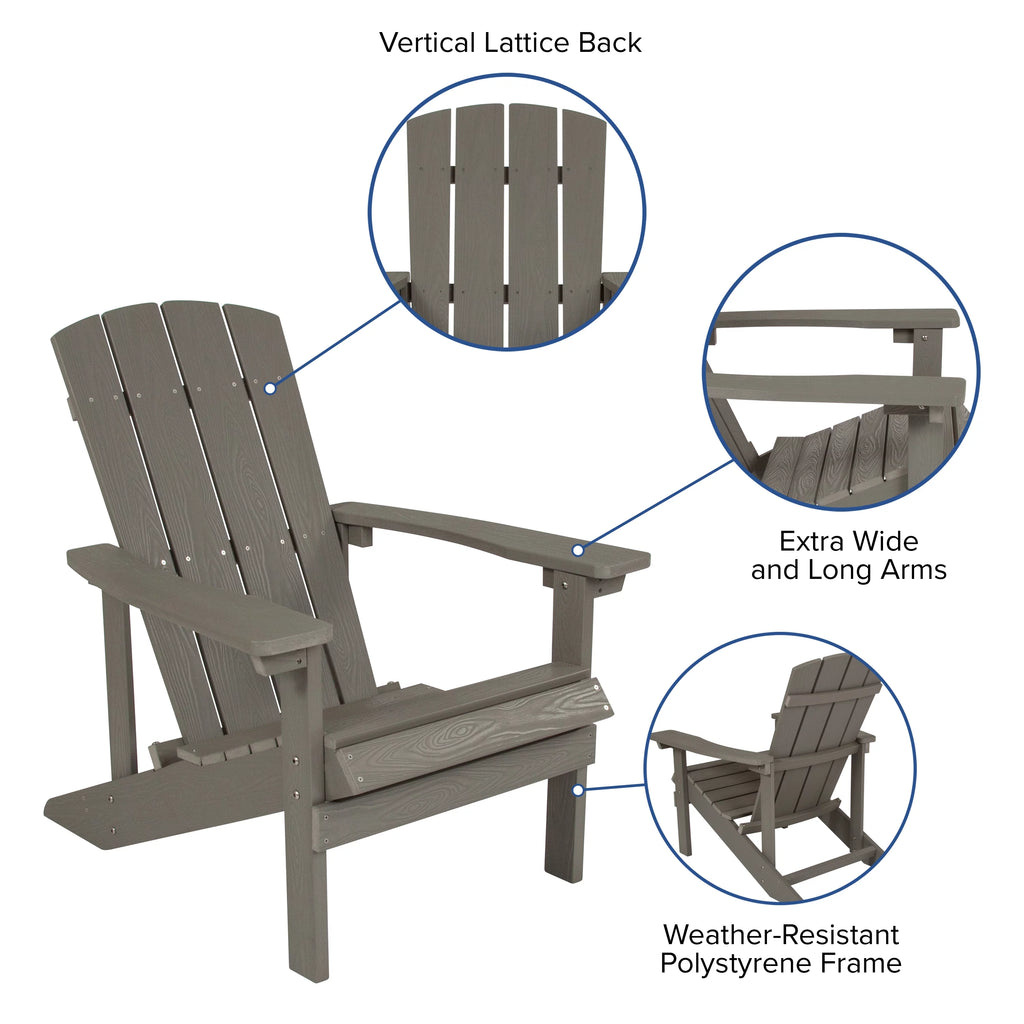 Set of 2 Gray All-Weather Poly Resin Adirondack Chairs G190461