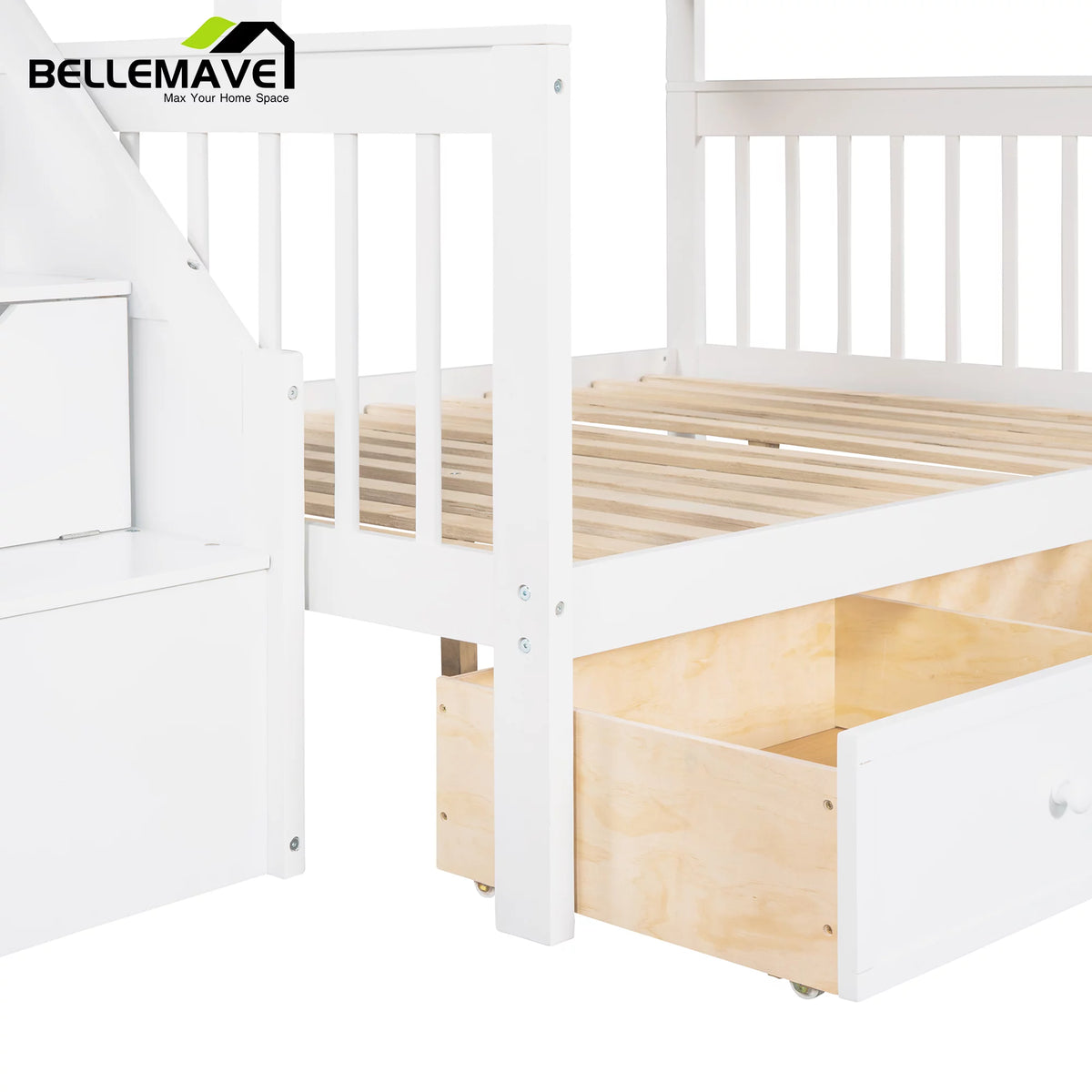 L-Shaped Twin over Full Size Bunk Beds with Storage Stairs and Drawers C862450