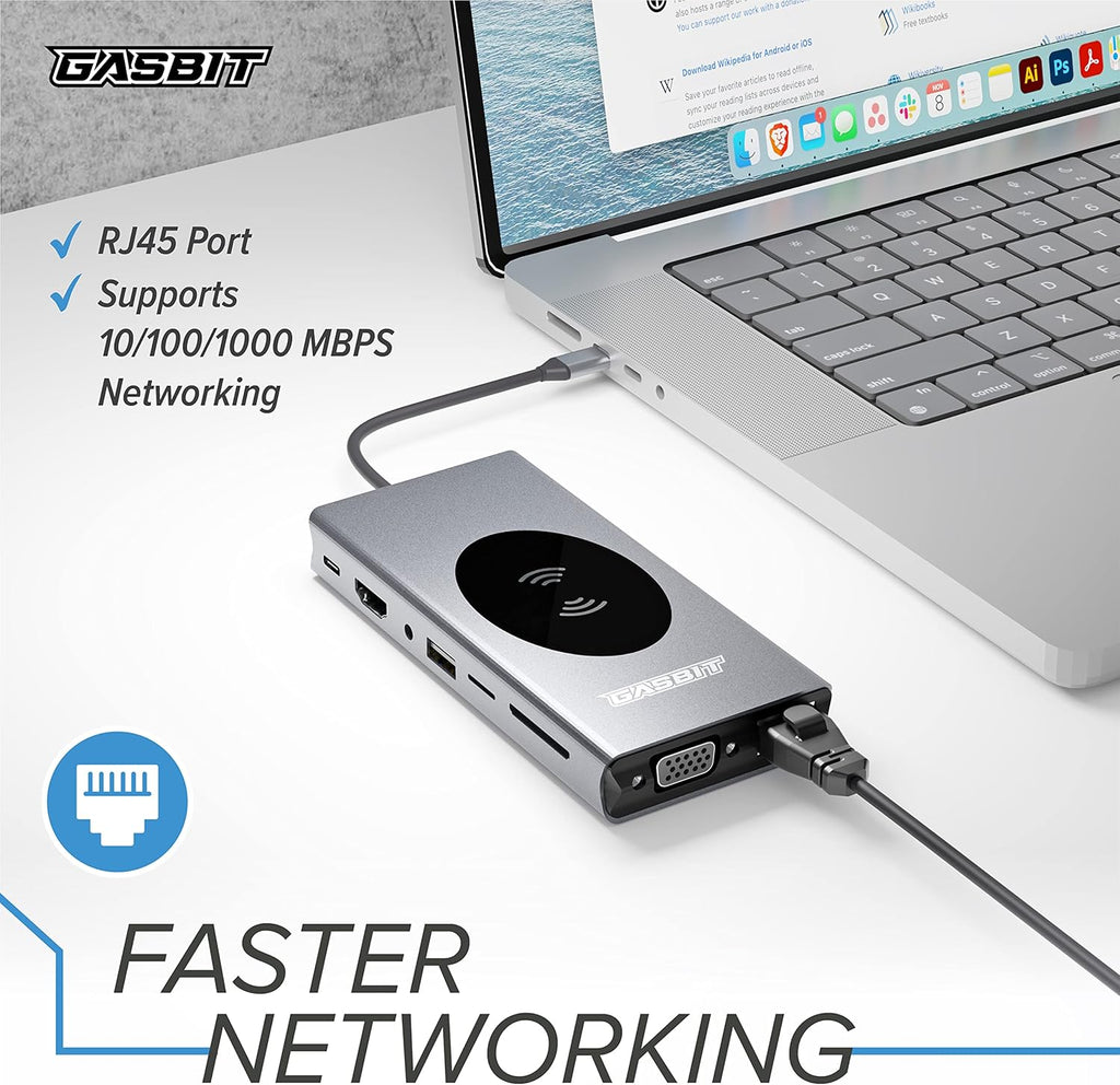 15-in-1 USB C Hub Multiport Adapter with Wireless Phone Charger, Pack of 2 I15392