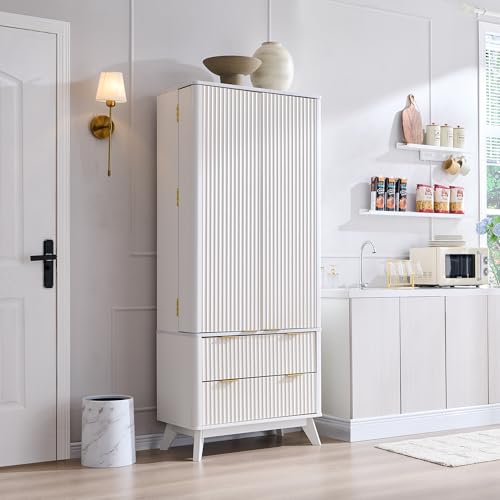 72" Dark Grey Wood Pantry Cabinet with 10 Door Shelves & 2 Drawers L198