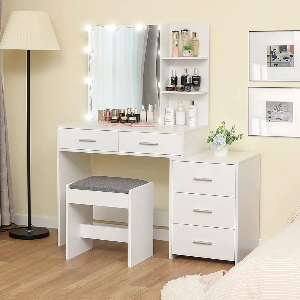 White Vanity Set with Mirror and Stool Z784261