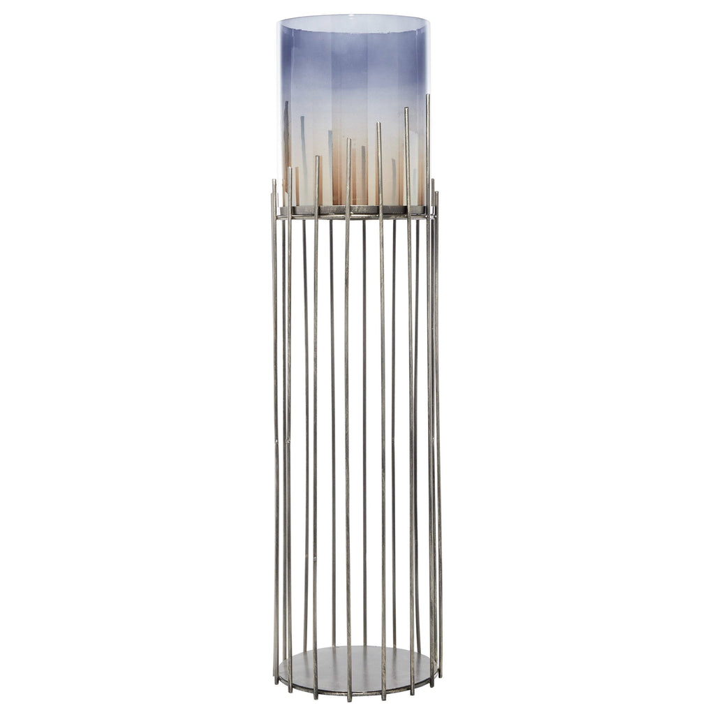 Multi Colored Glass Hurricane Candle Holder on Metal Stand V86499