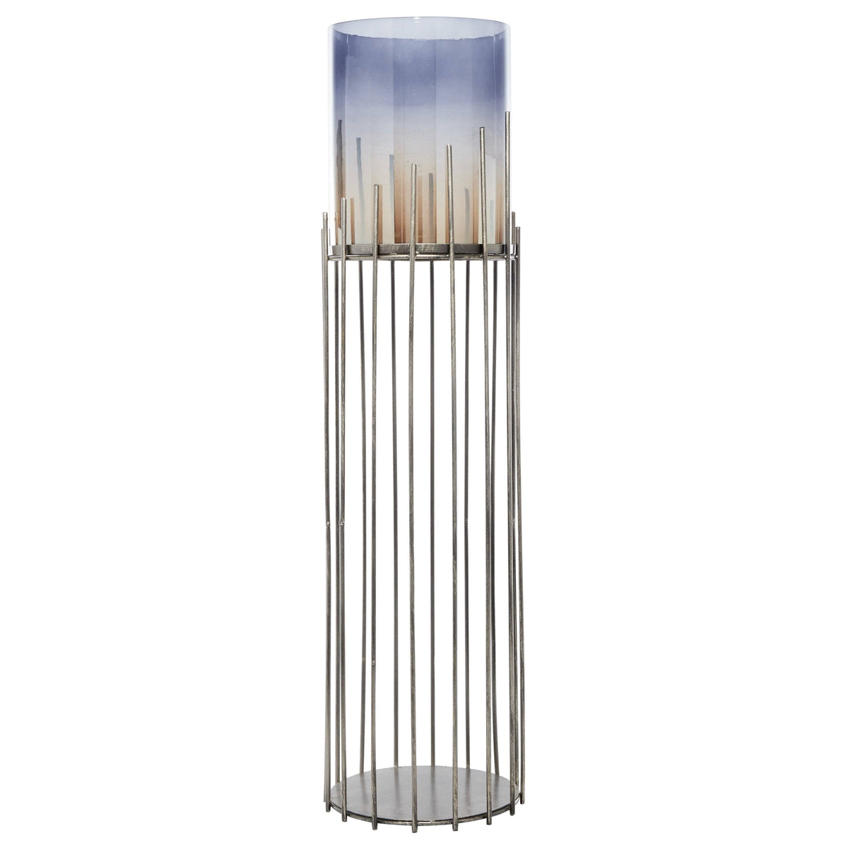Multi Colored Glass Hurricane Candle Holder on Metal Stand V86499