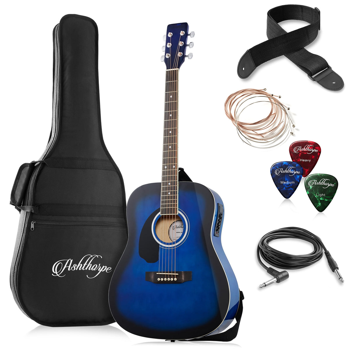 Blue Left-Handed Full-Size Dreadnought Acoustic Electric Guitar U758866