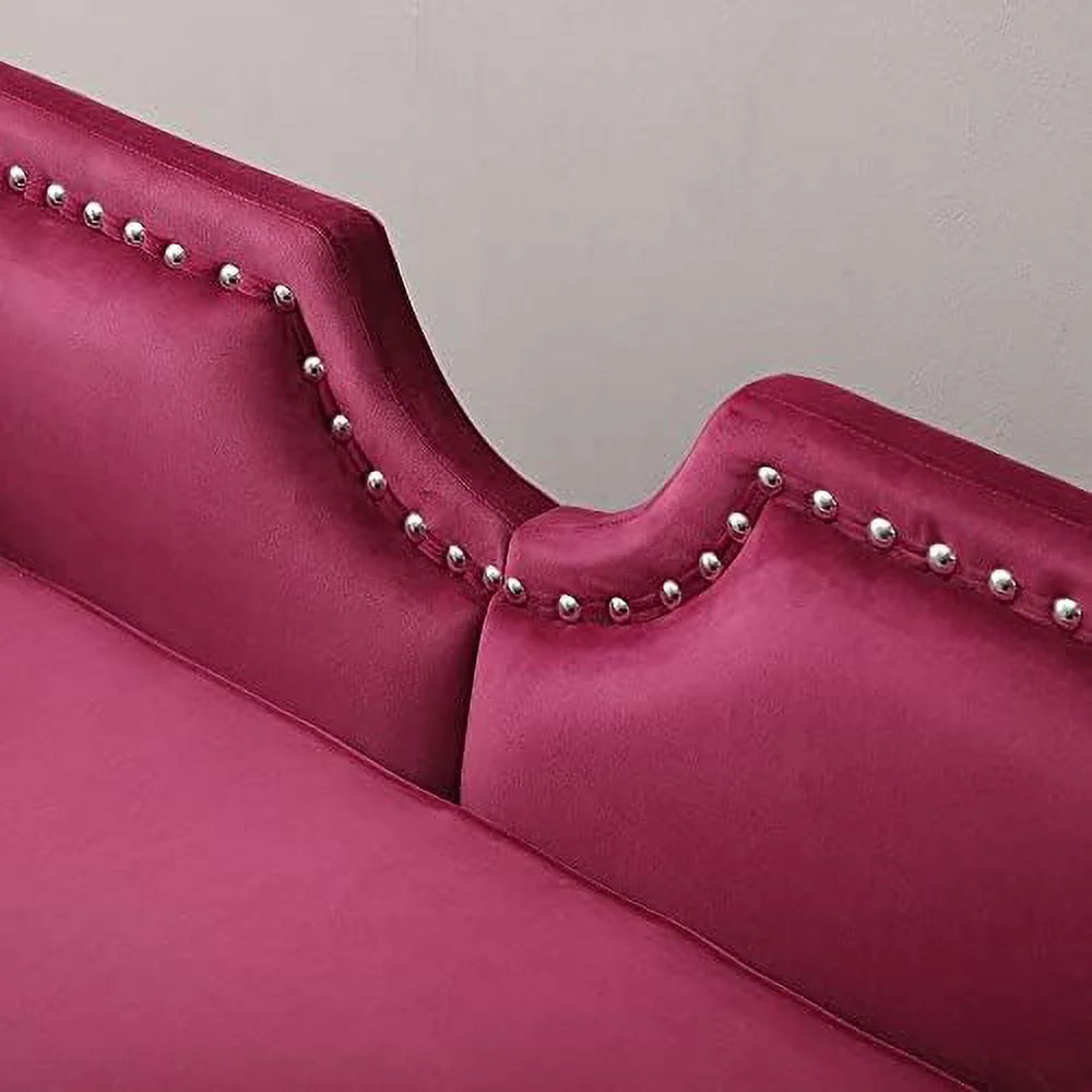 Velvet Ottoman Bench with Back and Silver Metal Legs H8066