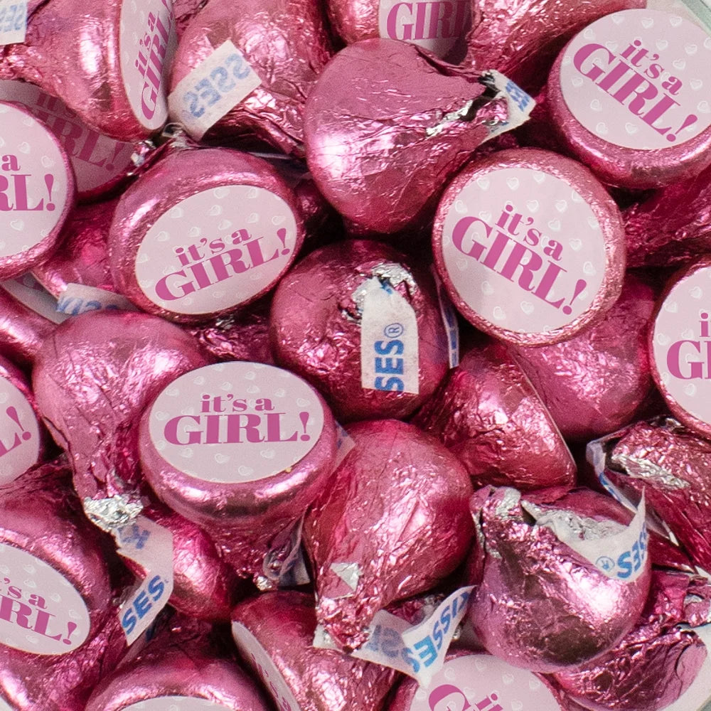 100 Pcs Pink Milk Chocolate Kisses with Stickers T267223