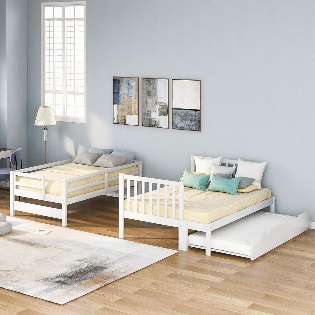 White Twin Over Twin Bunk with Trundle, 4 Drawers, and 3 Shelves V70062