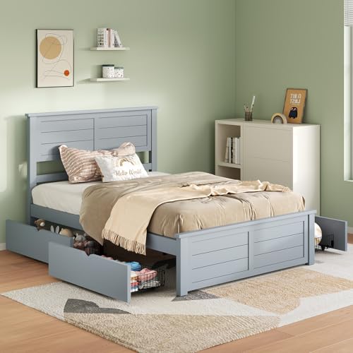 Full Size Wood Bed Frame with Headboard and 4 Storage Drawers Y172243