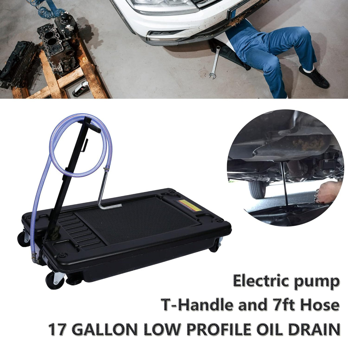 17-Gallon Oil Drain Pan with Electric Pump J142
