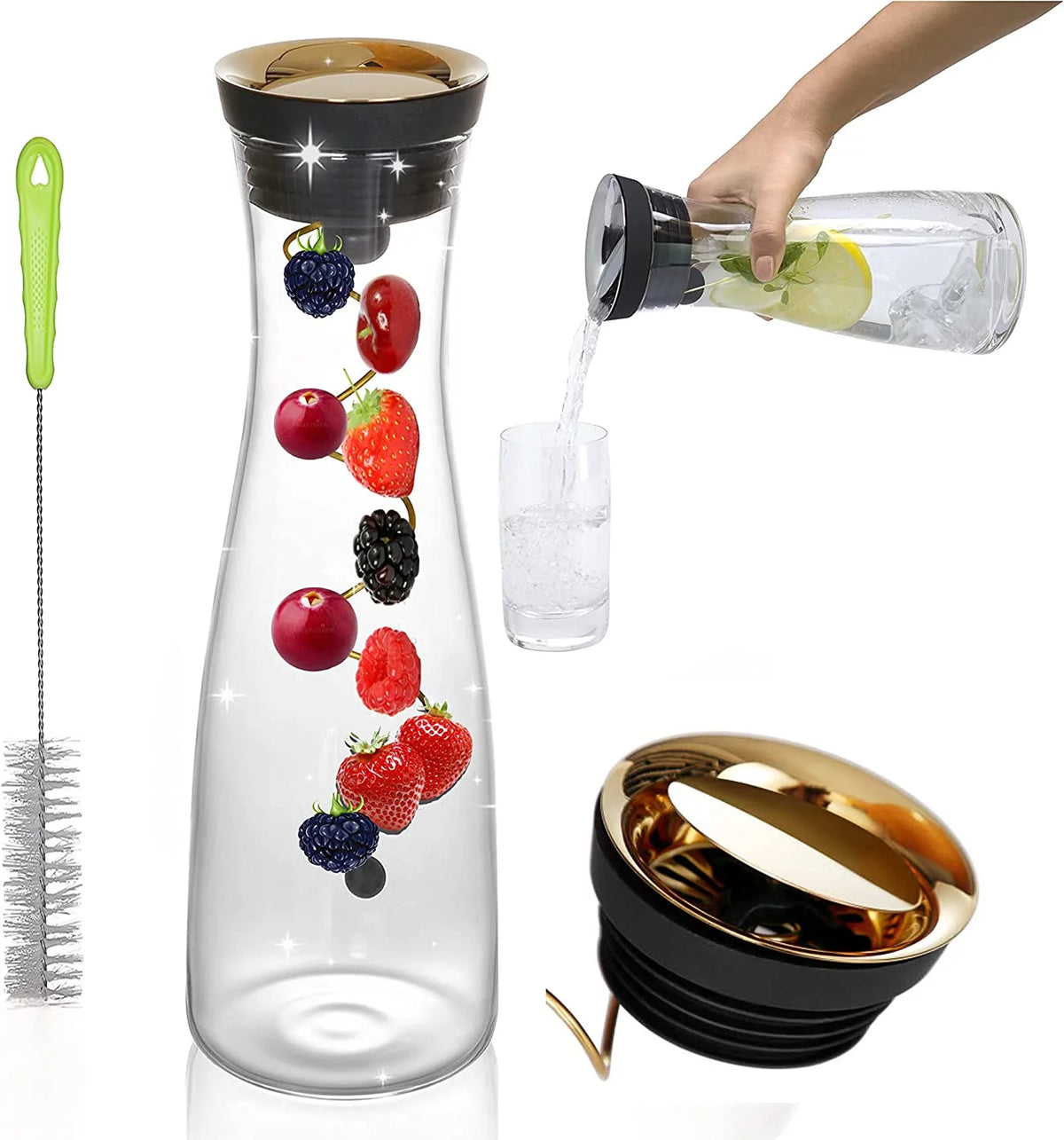 50 oz Glass Pitcher with Stainless Steel Lid and Brush T137664