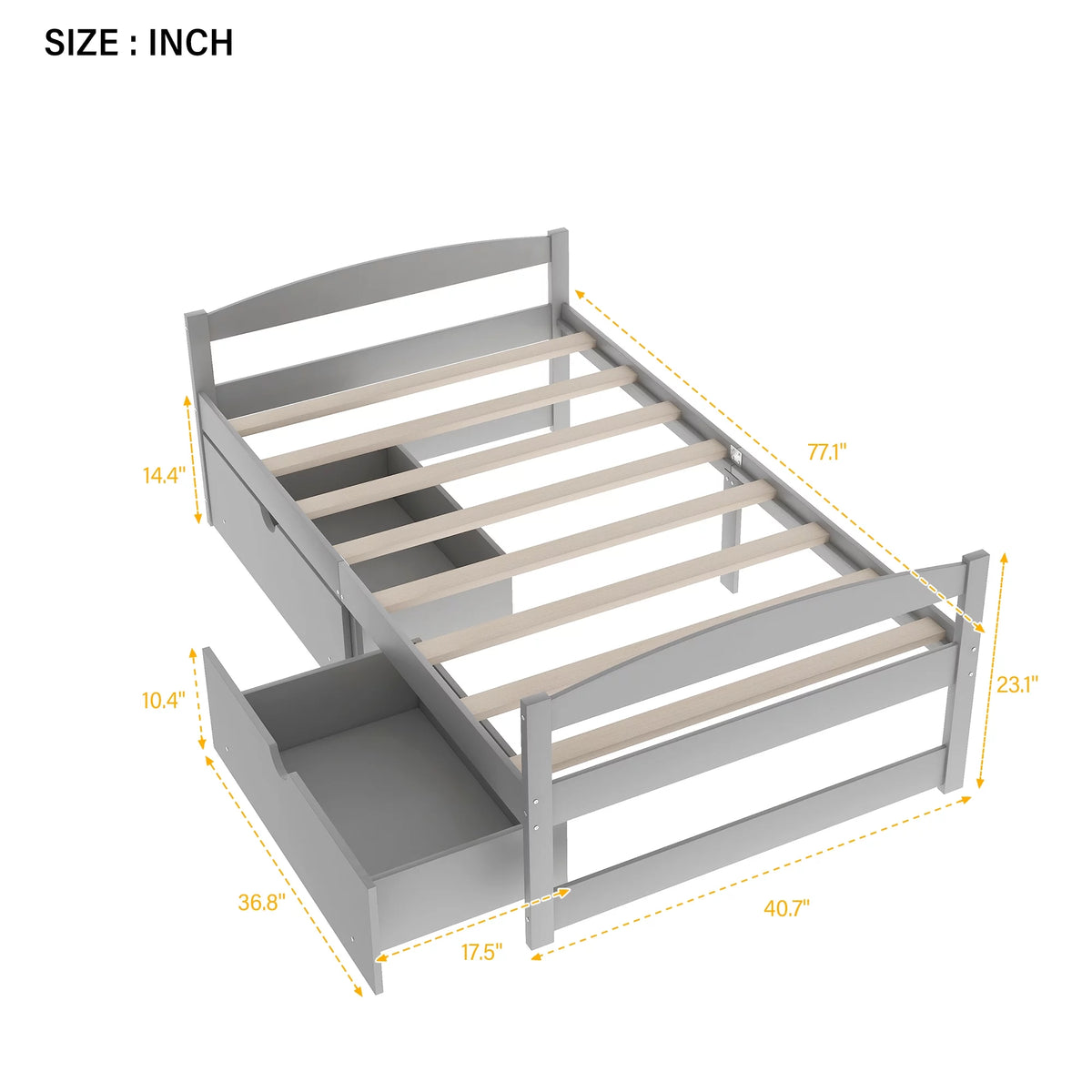 Twin Size Platform Bed with Two Drawers Gray S538372