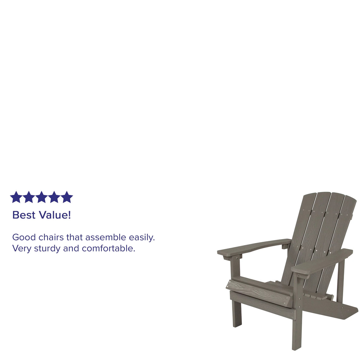 Set of 2 Gray All-Weather Poly Resin Adirondack Chairs G190461
