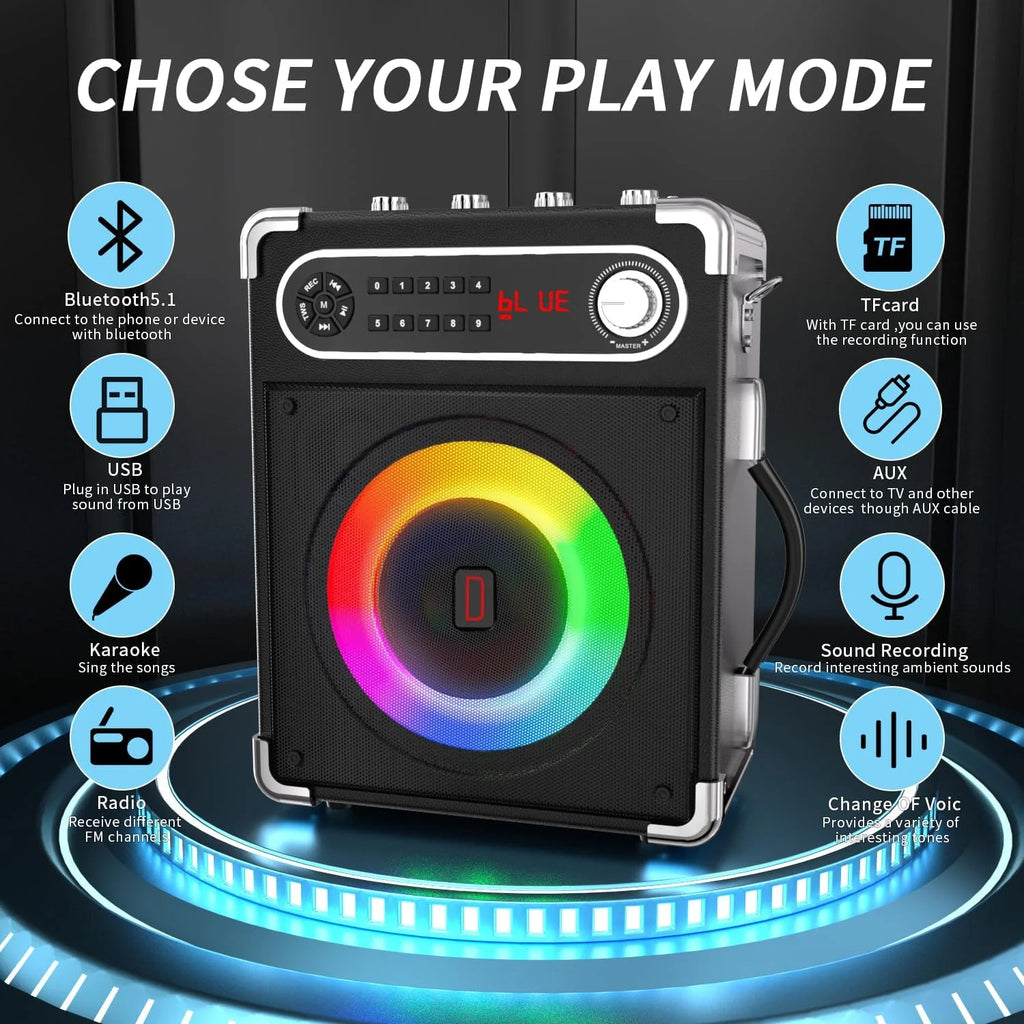 Karaoke Machine with 2 Wireless Microphones, Bluetooth Speaker W2977