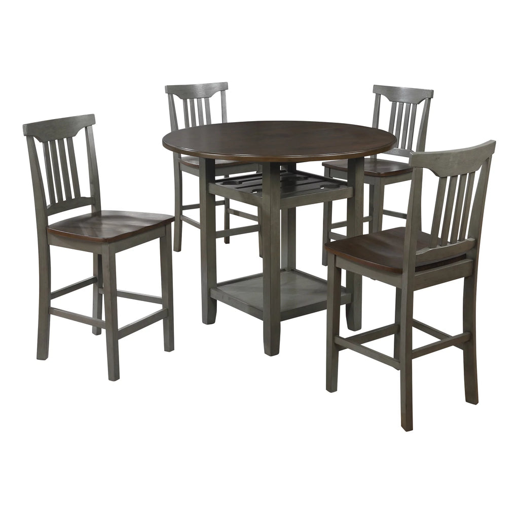 5pc Table Chairs Set Slate Gray Wood Stain Finish Z4636