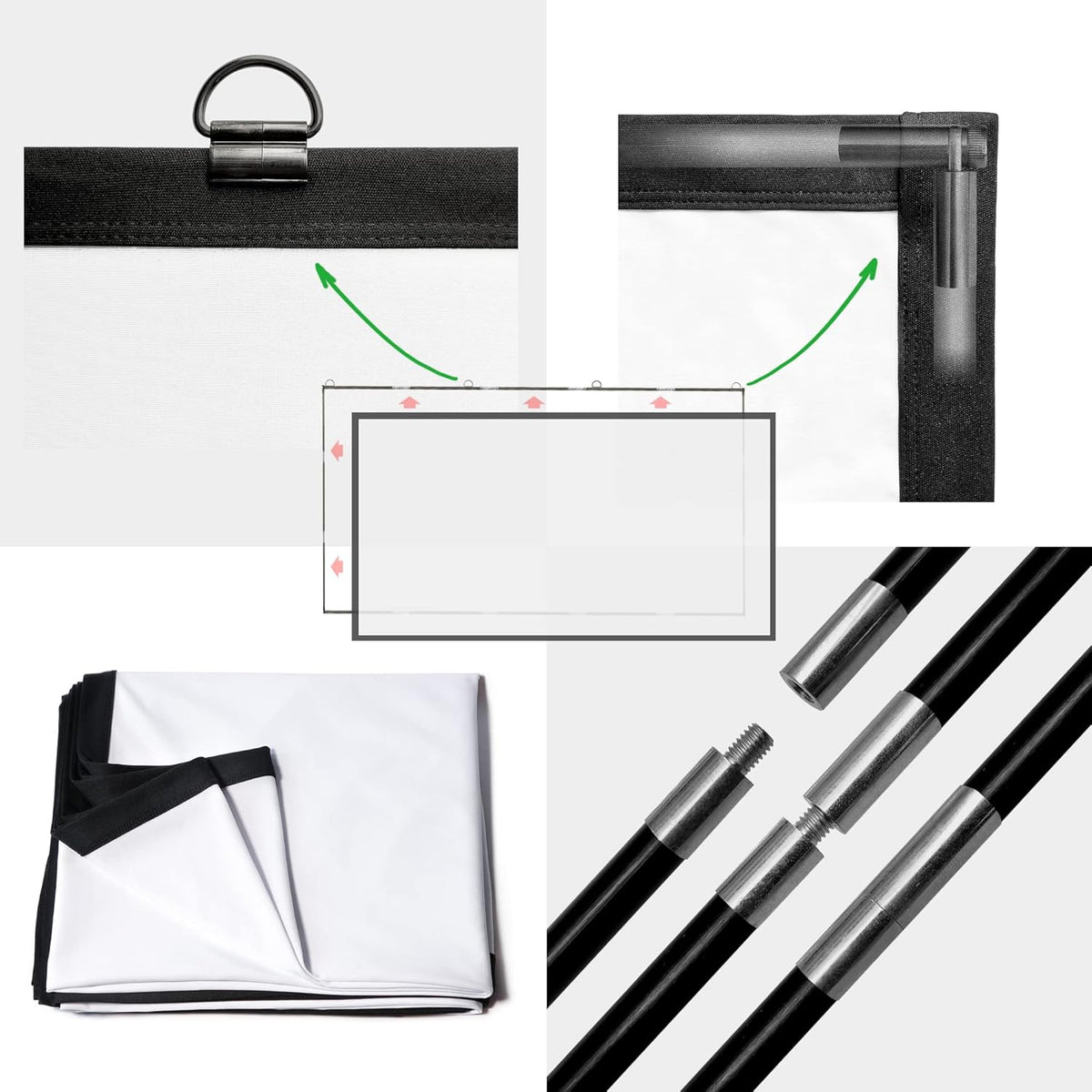 Foldable Projector Screen 100 inch 16:9 HD 4K Anti-Crease Black Backing Silver Portable Projection Screen Pack of 2 Y13436