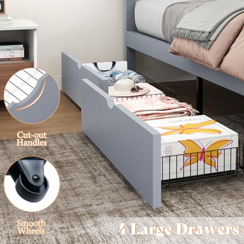 Full Size Wood Bed Frame with Headboard and 4 Storage Drawers Y172243