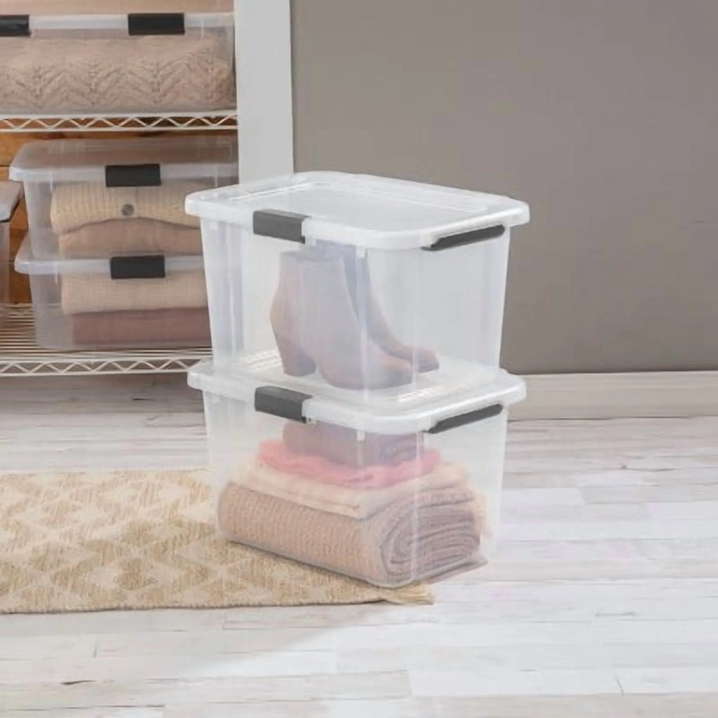 30qt Plastic Storage Tote with Hinged Lid N323
