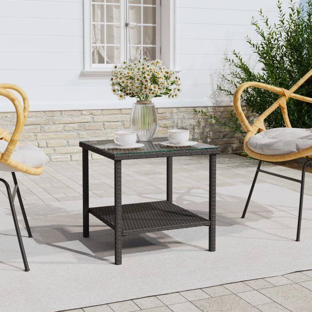 Black Poly Rattan and Tempered Glass Side Table P5166