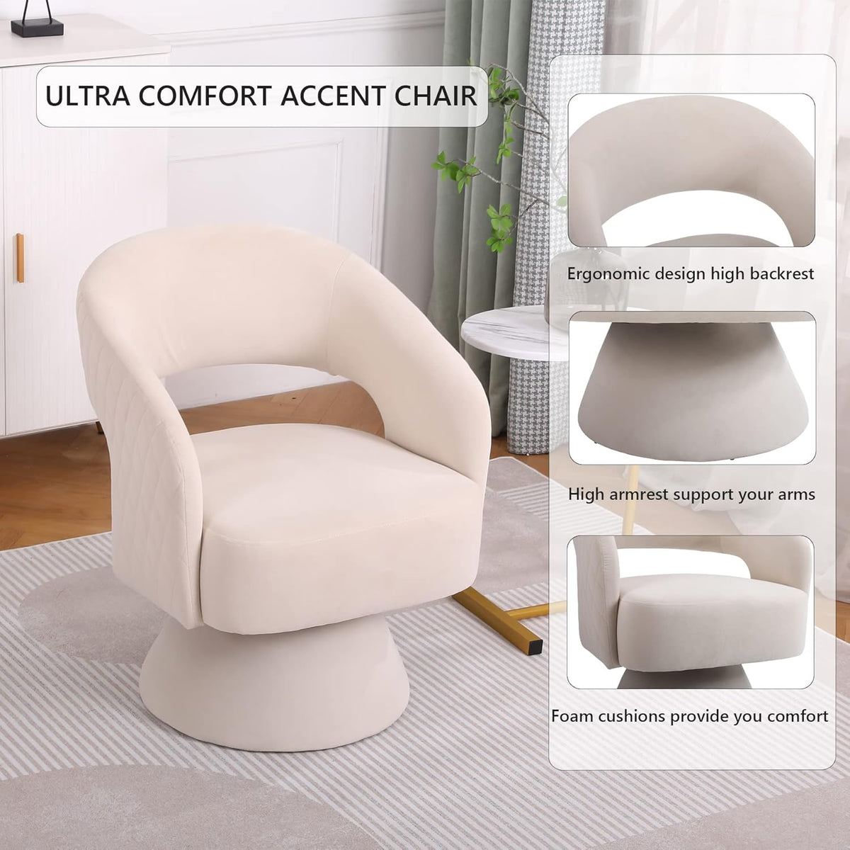 Beige Velvet Swivel Barrel Chair Set of 2 M912