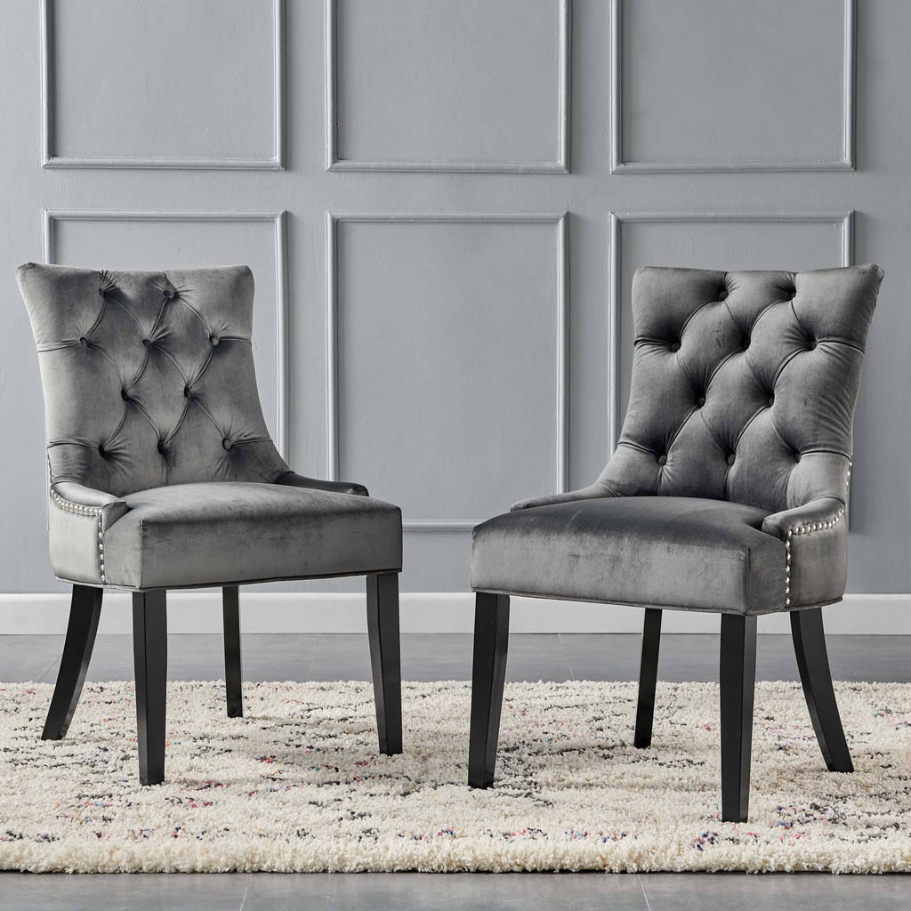 White Tufted Performance Velvet Dining Side Chairs Set of 2 N79251