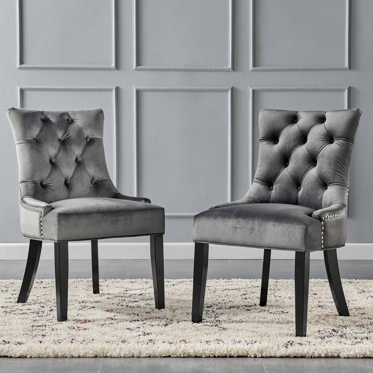 White Tufted Performance Velvet Dining Side Chairs Set of 2 N79251