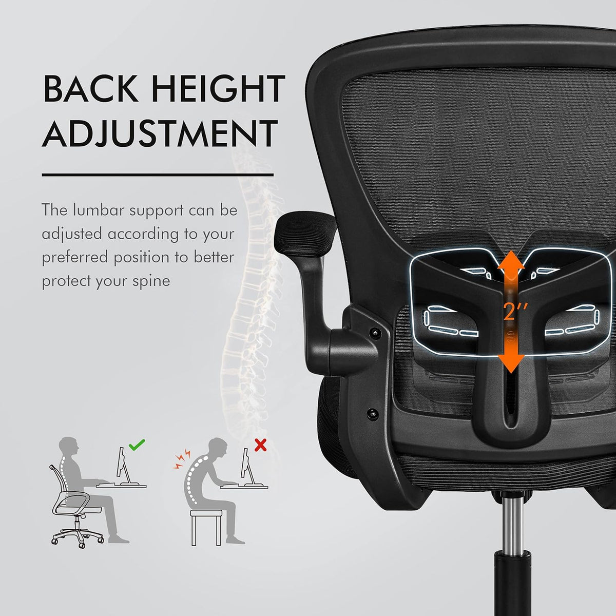 Black Ergonomic Mesh Office Chair with Flip-up Arms S64450